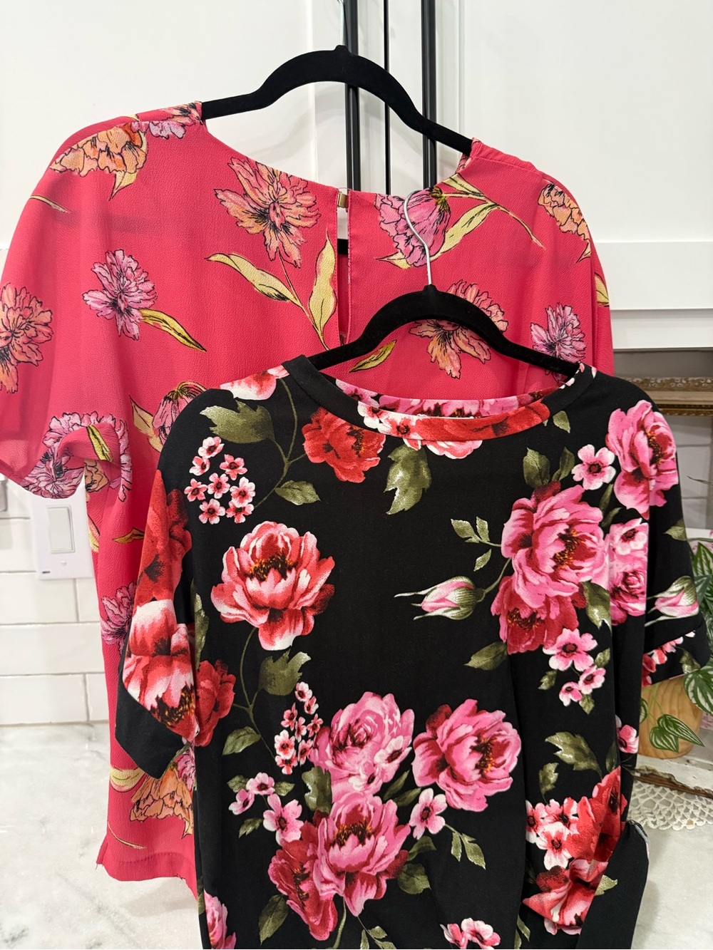 Rose & Olive Floral Short Sleeve Tee Duo - Pink & Black